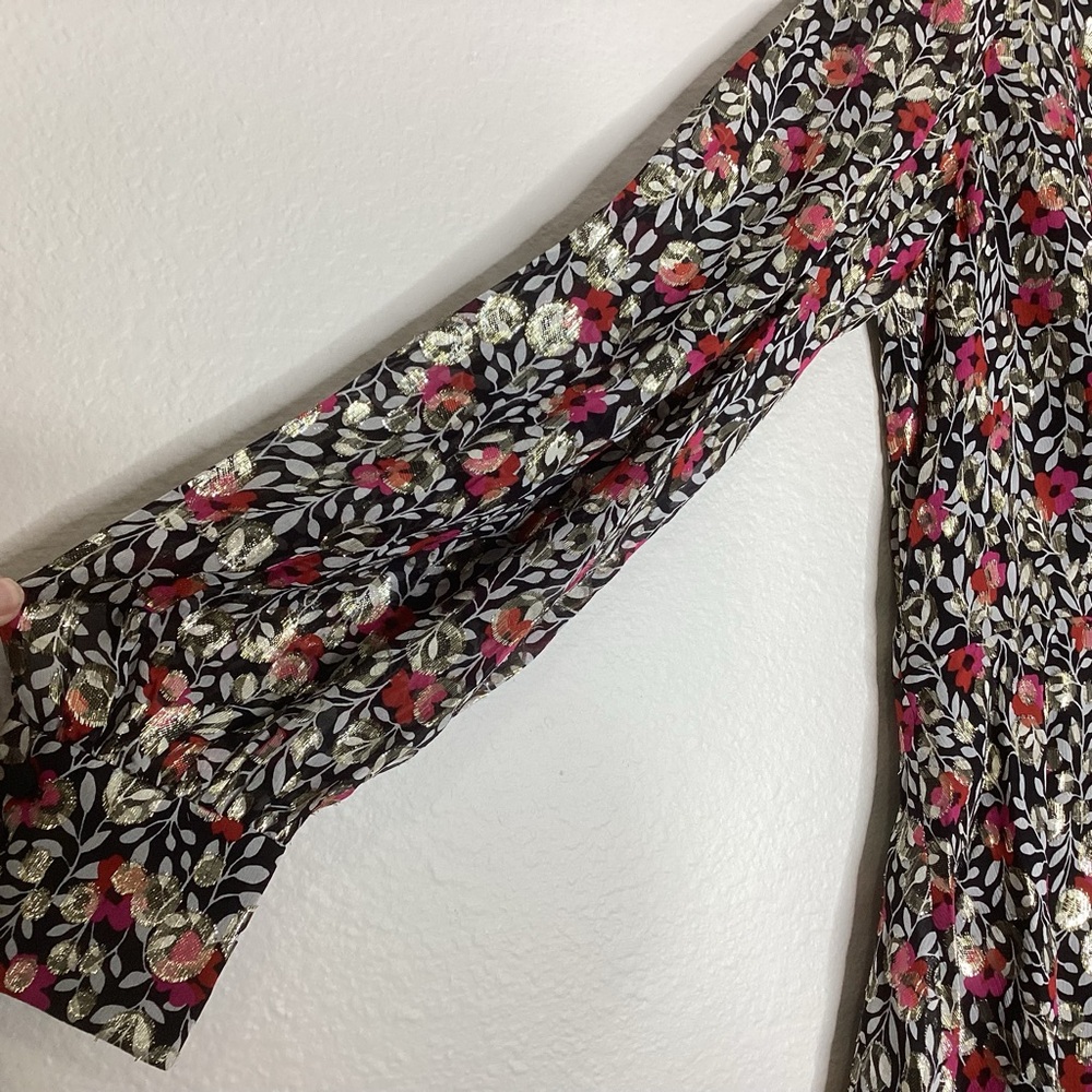 Kate Spade Black Floral Dress Silk Metallic Sz 4 - Picture 6 of 12
